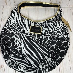 Betsey Johnson Betseyville Black and White Animal Print Hobo Bag Reversible